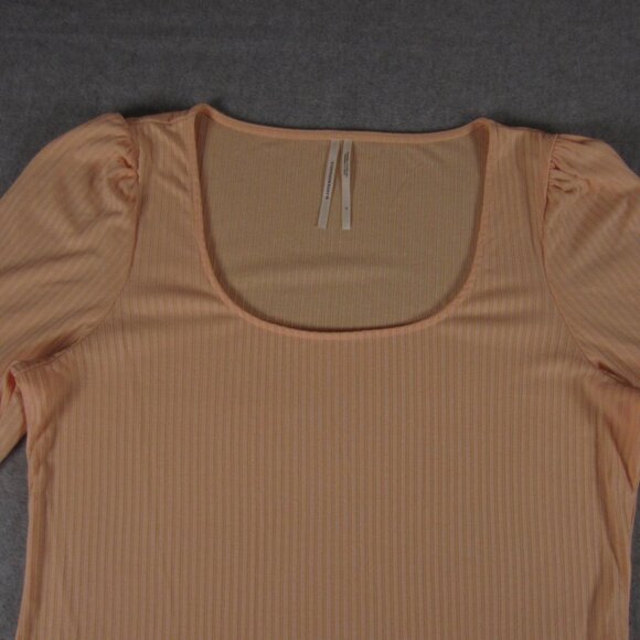 ANTHROPOLOGIE Top Women Size Large Peach Ribbed‎ Knit Puff Shoulder Long Sleeve - Picture 2 of 13